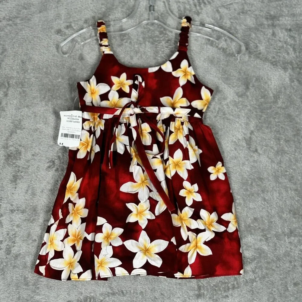 Royal Hawaiian Creations Dress Girl Medium (4) Red Yellow Floral Cruise Vacation